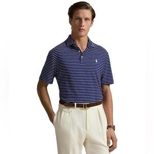 Polo by Ralph Lauren Blue and Light Blue Striped Polo Shirt Size Large